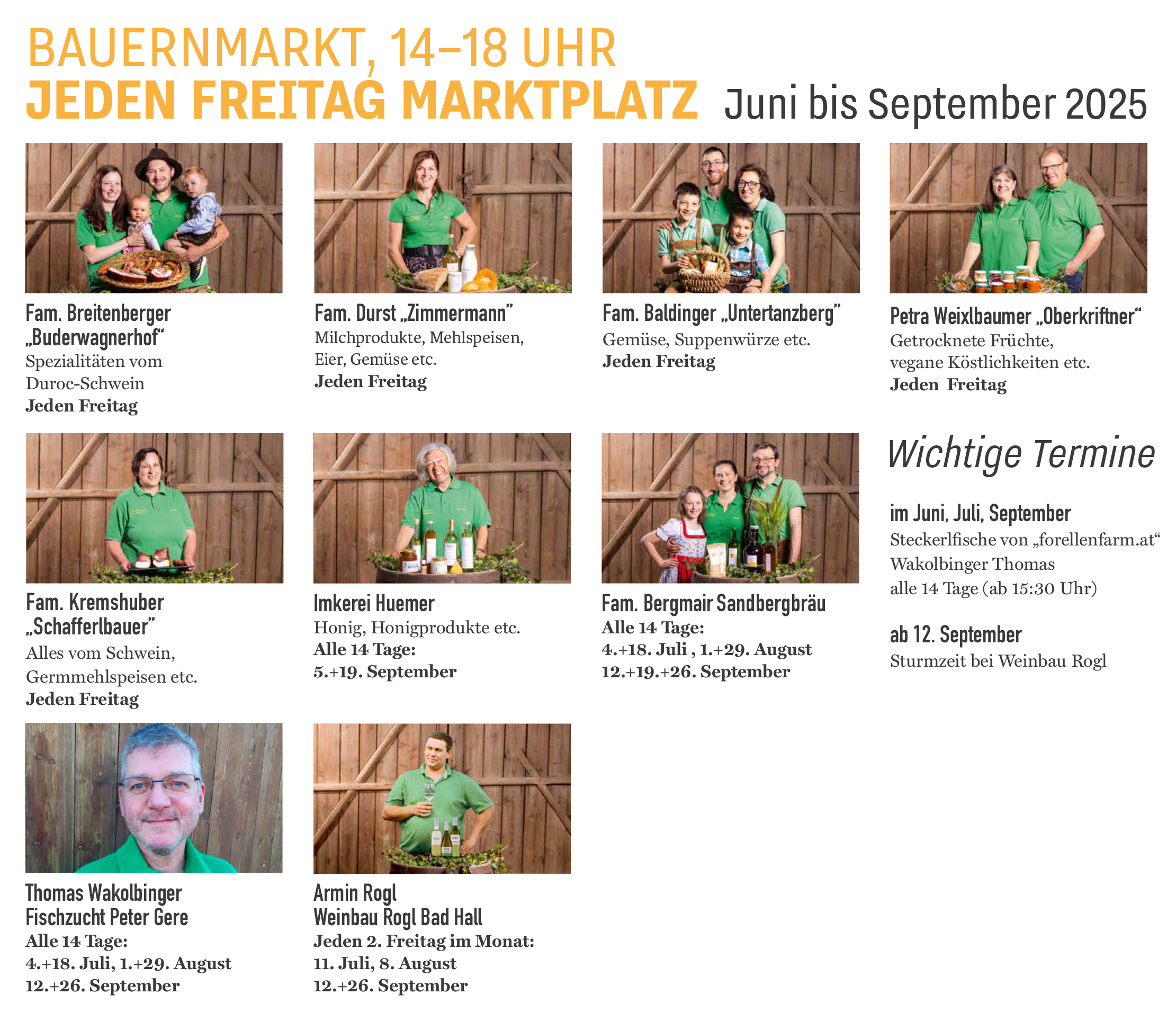 Bauernmarkt-Kalender Juni bis September 2025